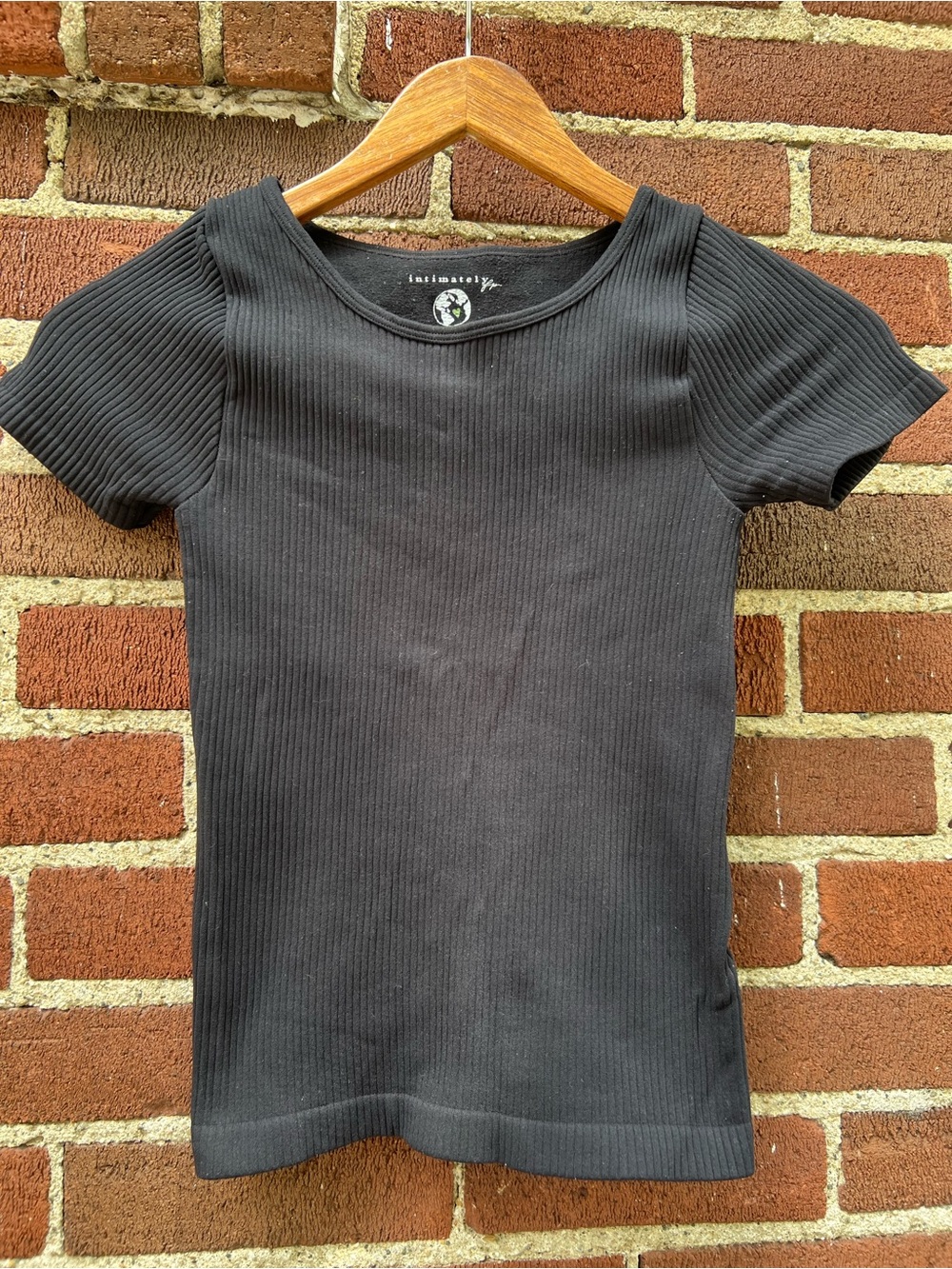 Free People Black Ribbed Short-Sleeve Tee